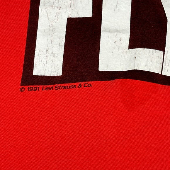 Vintage Levis Shirt Adult LARGE Red 90s Button Your Fly 501 Jeans Graphic Brand - Picture 3 of 6